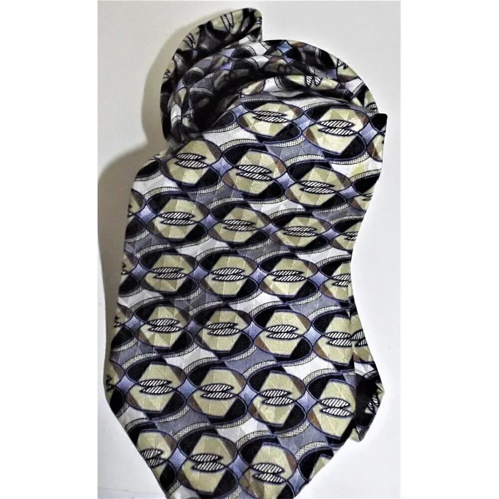 Louis Feraud Men's Silk Tie Multicolor 62 Inches Long Geometric Print